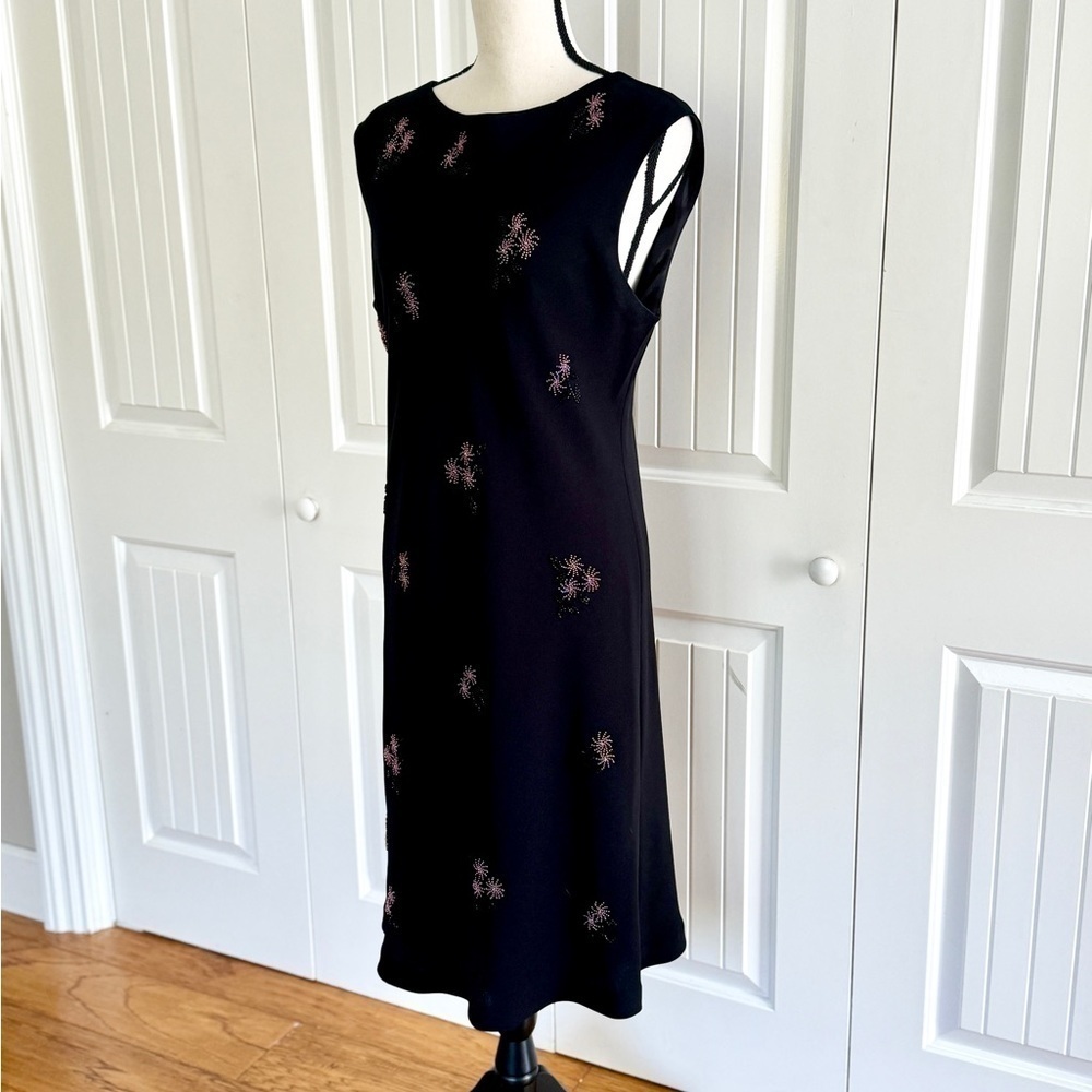 EVAN PICONE Black Floral Beaded Sheath Dress 14 Cocktail Wedding Guest - Picture 4 of 15